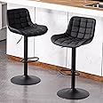 YOUTASTE Black Bar Stool Set of 2 with Backs Adjustable Height Kitchen Counter Barstools PU Faux Leather Breakfast Bar Chairs