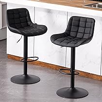 YUUIJOAA Barhocker 2er Set Mit Lehne - Höhenverstellbar 61-77cm & Drehbar - PU Leder Küchenhocker Dunkelgrau