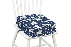 omedecal Rehausseur Chaise Enfant, Lavable Coussin Rehausseur avec 2 Sangles Réhausseurs pour Enfant 36 x 32 x 10 cm - Animaux