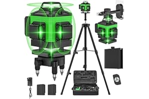 OUOAENR Laser Level Self Leveling 4 x 360°, 4D 16 Lines Green Laser Level with 2 x 2400mAh Batteries, Adjustable Tripod, Swivel Base, Remote Control and Wall Bracket, IP54 Waterproof and Dustproof (Green)