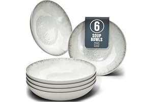 PURE LIVING INTERIOR DESIGN Stylish Stoneware Dinner Set - 6-Piece Deep Plates Set - Ibiza Series Deep Plates - Elegant Pasta and Soup Bowls for 6 - Pure Living Collection in Light Beige