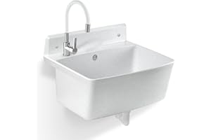 gospo Gartenwaschbecken, 55x42x22.5cm Haushaltsbecken aus hochqualitativem Polystyrol, Ausgussbecken mit Easy-Clean Technologie, Waschbecken für Garten (Weiß, Elastischer batterie)