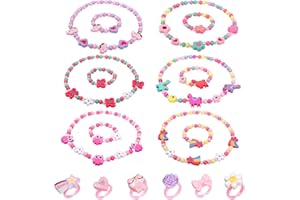 Naler 6 Kit Pulseras Collares y Anillos Niñas Conjunto de Joyería para Niñas