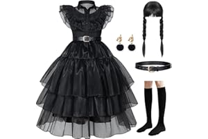 CMXOAJ Fancy Dress for Girls, Girls Dresses, Black Dress Girls Halloween Costume for Cosplay Princess Dress with Deluxe Accessories Party Outfits Gothic Gifts Girls Clothing Carnival School Dress Up 3-14