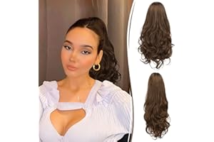 RUWISS Doble Uso Clip Extensión Cola de Caballo Largo Ondulado Rizado Postiza Sintética Ponytail Postizos con Pinza de Aspecto Natural para Mujere 45cm,Mezcla de Marrón Oscuro y Rojizo Uniforme