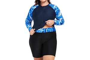 Owntop Maillot de bain 2 pièces UPF 50+ à manches longues avec fermeture éclair et short taille haute pour femme | Maillot de bain à séchage rapide | Natation Surf