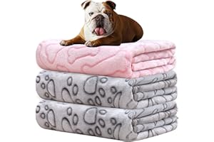 Rezutan Dog Blankets, Puppy Blankets, Dog Blankets Washable, Flannel Throws for Dog Cat, Fleece Dog Blanket for Sofa, Bed, Car Seat, 3 Pack(2 Grey+1 Pink), 80x60cm