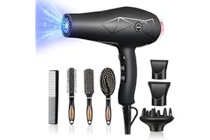 Jolichic Föhn Ionen Haartrockner, 2400W AC Motor Föhn mit 1 Diffusor 2 Fön Konzentratoren 4 Styling-Kämmen, Haarfön Hair Dryer 3 Heiz und 2 Geschwindigkeitsstufen, Salon Lockenföhn mit Kalttaste