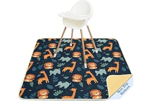 Unicorn Castle Tapis de Chaise Haute Enfant 107x117cm, Tapis Imperméable Lavable Antidérapant, Splash Mat Pliable et Portable pour Divers Repas et Protection du Sol,Dark Blue Giraffe