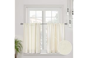 CUCRAF Kitchen Curtains Linen Blend, W 48 x L 36 Inch 2 Panels Cafe Curtains for Small Windows, Short Lightweight Curtain for Rod Pocket Kitchen Sink Cupboard Bathroom, Natural