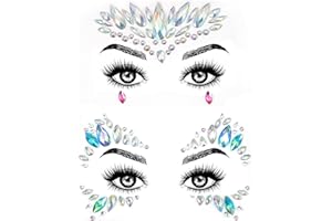 Lamkrtlp Viso Gemme, 2 PCs Brillantini Adesivi di Gemme per Viso, Gemme Viso Make Up per Festival Musicale Disco Bar Esibizione di Carnevale DJ Celebrazione Festa
