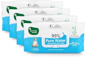 Mother Sparsh Unscented 99% Pure Water (Unscented) Baby Wipes, 72 Baby Wipes, Blue (Pack of 4)