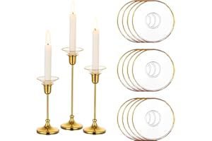 Glasseam Portacandele in Vetro Protezioni Antigoccia per Candele, Portacandele Bobeche con Bordo Dorato per Candele, Anelli per Candele Rotonde 12pcs per Candeliere, Bobeches per Portacandele