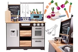 SILUK Spielküche aus Holz Spüle, Backofen und Dunstabzug, Kiefernholz, Birkenholz (Modell 1)