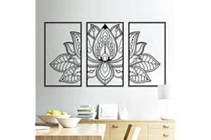Resama 3 Pcs Lotusblume Wandkunst Dekor Metall Mandala Wanddekoration Einzigartige Lotusblume Wandkunst für Wohnzimmer, Schlafzimmer, Büro und Yoga Raum hängende Dekoration (schwarz)