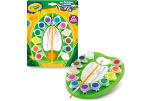 CRAYOLA 54-1066 Set di Tempere Lavabili per Bambini con Pennello, Colori Assortiti, Set da 12 colori, 1 tavolozza, 1 pennello. Vasetti di tempera richiudibili e ricaricabili.