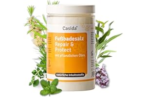 CASIDA Fußbadesalz Repair & Protect – mit Meersalz, Natron & ätherischen Ölen – für schöne, gepflegte Füße – mit Epsom Salz, Teebaumöl, Rosmarinöl & Oregano Öl–Aus der Apotheke - 375 g