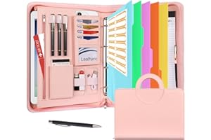 Leathario carpeta a4 de piel vegana，cuaderno, porta documentos con encuadernación de anillos, hojas protectoras de colores para documentos de entrevistas, para viajes y reuniones.