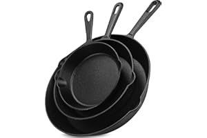 KICHLY Set of 3 Preseason Cast Iron Skillets, Cast Iron Induction Frying Pan Set with 6 Inch, 8 Inch and 10 Inch Sauté Fry Pans, Black