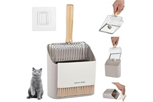 SERENEJOY Upgraded 3-Piece Cat Litter Set: Stainless Steel Litter Scoop + Multi-Functional Dustpan + Broom, Fast Sieving, Non-Sticky Cat Waste, Sturdy & Durable, Portable Design, Long-Lasting Material, Ergonomi