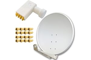 Premium X DELUXE100 Aluminium 100cm Digital SAT Schüssel Spiegel in Hellgrau für HDTV HD+ 3D + LNB Octo WE 0,1 dB PXO-08 zum Direktanschluss von 8 Teilnehmern + 16x F-Stecker