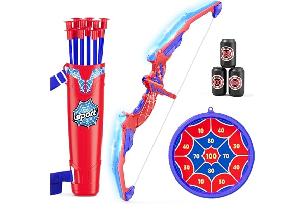 HYES Tir à l'arc Flèche et Arc pour Enfants, Kit de Arc et Flèche Jouet avec Lumières LED, Flèches à Ventouse, Cible, Flèches et Cibles de Score, Jouet d'Intérieur et d'Extérieur