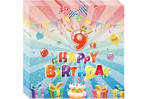 COSORO 20P 9th Birthday Serviettes Napkins,Kids Colourful 9th Birthday Tableware Party Paper Napkins Disposable,9th Birthday Table Decorations Napkin Tissue for Girls,Boys,Kids 9th Birthday Party Decorations