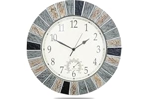 eYotto 13 Inch Garden Clocks Outdoor Waterproof, Large Wall Clock with Thermometer, Weatherproof Non-Ticking Battery Operated for Patio, Pool, Lanai, Fence, Porch, Backyard, Decor, Gift