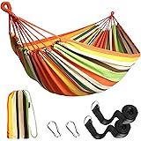 Anyoo Hängematte Outdoor Baumwolle Bequemer Stoff mit Baumfreundlichen Gurten zum Aufhängen, Robuste Tragbare Hängematte mit 