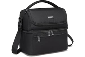 VASCHY Borsa Pranzo Termica Frigo Grande con Tracolla porta Alimenti per Uomo/Donna/Bambino da Picnic Scuola Lavoro Mare Nero Regali