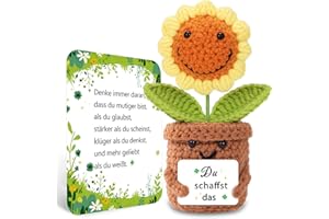 BOAITE Du Schaffst Das Gestrickte Sonnenblumen, Mutmacher Glücksbringer Kinder Geschenk für Männer, Klein Glücksbringer Schulanfang Prüfung, Glücksbringer Operation Motivationsgeschenke für Frauen