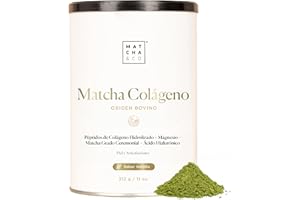MATCHA & CO Matcha Collagen. Colágeno con Magnesio, Té Matcha y Ácido Hialurónico. Articulaciones, piel y uñas. 312 g matcha colágeno en polvo. Sabor Matcha Vainilla