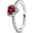 Pandora Timeless Heart sterling silver ring with cherries jubilee red crystal and clear cubic zirconia