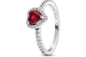 Pandora Timeless Sterling Silver Heart Ring with Cherry Red Anniversary Crystal and Clear Cubic Zirconia