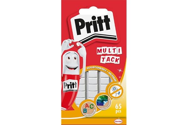 Pritt Multi Tack (1 pack de 65 pcs), cuadrados de masilla adhesiva blanca multiusos, adhesivo reposicionable y reutilizable para manualidades y proyectos de DIY