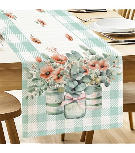 Chemin de table champignon moderne rouge lavable fraise papillon
