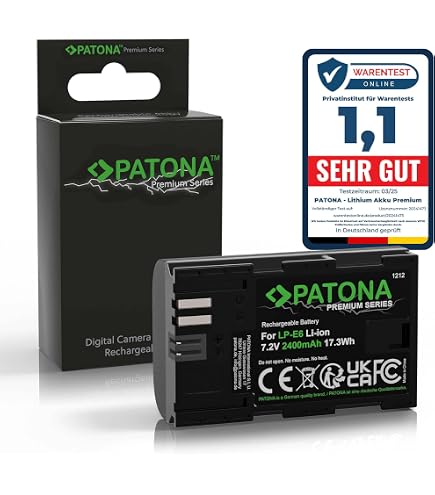 PATONA 2x Batteria LP-E6 1300mAh Compatibile Canon EOS 5D Mark II/III/IV, 6D, 7D, 60D, 70D, 80D, 90D, R5, R6 - 3