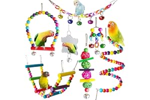 YUNMOXIAO 7pcs Parrot Toy Set - Essential Birdcage Accessories Including Stairs, Mirror, Swing, Bell, and More for Small Birds Toys, Cockatiel Toys, Bird Ladder Swing for Parakeets Climbing Entertainment and Ex