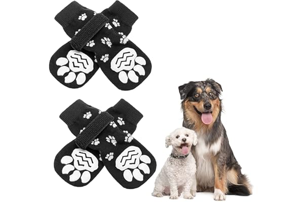 KUTKUT Anti Slip Dog Socks - Dog Grip Socks with Straps Traction Control for Indoor on Hardwood Floor Wear Pet Paw Protector for Small Medium Large Dogs (Size: L, L x W: 6.4 x 2.7)