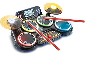 VTech - Kidi DJ Drums, Batería electrónica para niños 10 en 1 con Pads iluminados, platillos, Baquetas, Bluetooth, Aprendizaje y Juegos, Regalo niños +6 años, Versión en Español