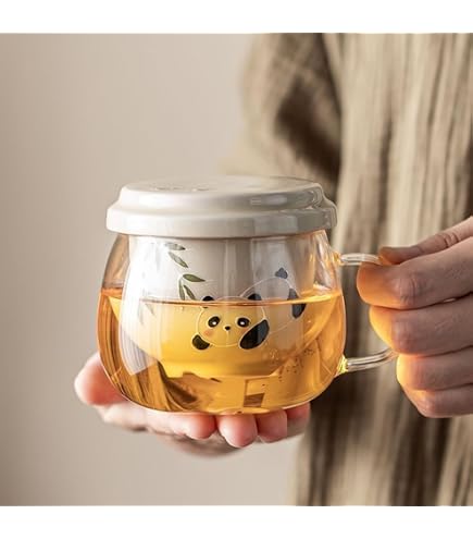 JanYoo Teetasse Mit Deckel & Sieb – 300 Ml, Keramik Mit Farbverlauf-Glasur, Walnussholz-Deckel, Edelstahlsieb