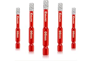 ColumPRO Porcelain Tile Drill Bits Set, 5PCS 6mm Dry Diamond Drill Bit for Granite, Ceramic, Marble Stone and Glass.