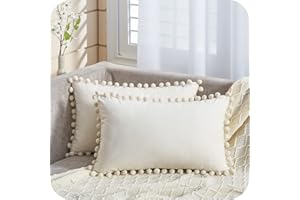 Topfinel Kissenbezug 40x60 weiß Sahne samt 2er Set Boho deko mit Bommeln Kissenbebezüge Kissenhülle Kopfkissen für Sofa Wohnzimmer Kinderzimmer
