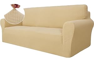 Ystyle Funda Sofa 3 Plazas, Ajustables Fundas Sofa Elasticas, Protector Sofa Gatos Arañazo y Perros Mascotas, Funda de Sofá con Reposabrazos Antideslizante Antimanchas Lavable, Beige Amarillo