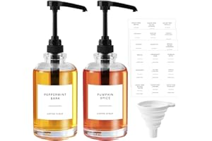 ELICNA 2pcs Dispensador de Aceite,Aceitera y Vinagrera Dispensador de Jarabe de Café Aceitera Cristal Aceitera Antigoteo Oil Dispenser Bottle 500ml con 36pcs Hojas Pegatinas y 1pcs Embudo Cocina