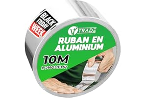 V1 TRADE Ruban Adhésif Aluminium – 48mm x 10m Bande Aluminium Adhesive Haute Temperature 140°C - pour Installateurs et Électriciens - Résistant aux UV, à l'eau, aux Graisses - Scelle et Isol