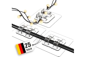 Latoxcaa Kabelhalter 25 Stück Kabelhaken für Außen, Selbstklebende Kabelclips Wasserfest & UV-beständig, Kabel Organizer|Beschädigungsfreie Haken für Lichterkette Weihnachten| Kabelmanagement