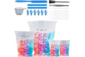 DCIDBEI 31 Stück Silikon Messbecher Set mit Wabenstruktur Rutschfest Epoxidharz Zubehör 500/250/120 ML (Cup/OZ) Mischbecher Measuring Cups für Schmuckherstellung Labor und Küche Aufbewahrung Organisation