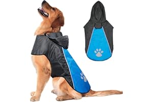 iTayga Dogs Waterproof Jacket,Lightweight Waterproof Raincoat Reflective Strips Safety Dog Coat with Hood Collar Hole,Windproof Snow-proof Dog Rain Jacket for Small Medium Large Dogs (L,Grey-Blue)