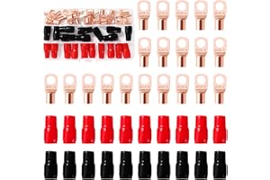 YIXISI 40 Sztuk M8 SC25-8 AWG4 Zaciski Pierścieniowe, Zestaw Rurowy Kabel Akumulatora Kończy, Się Miedziane Końcówki Przewodów, z Tulei Izolacyjnych, do Kabli Elektrycznych, Złoty